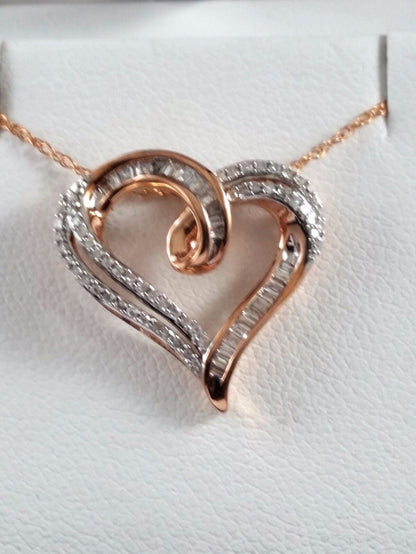 Daniels 10K Rose Gold Link Chain Open Heart Diamond Charm Pendant