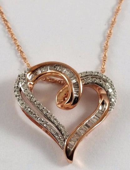 Daniels 10K Rose Gold Link Chain Open Heart Diamond Charm Pendant