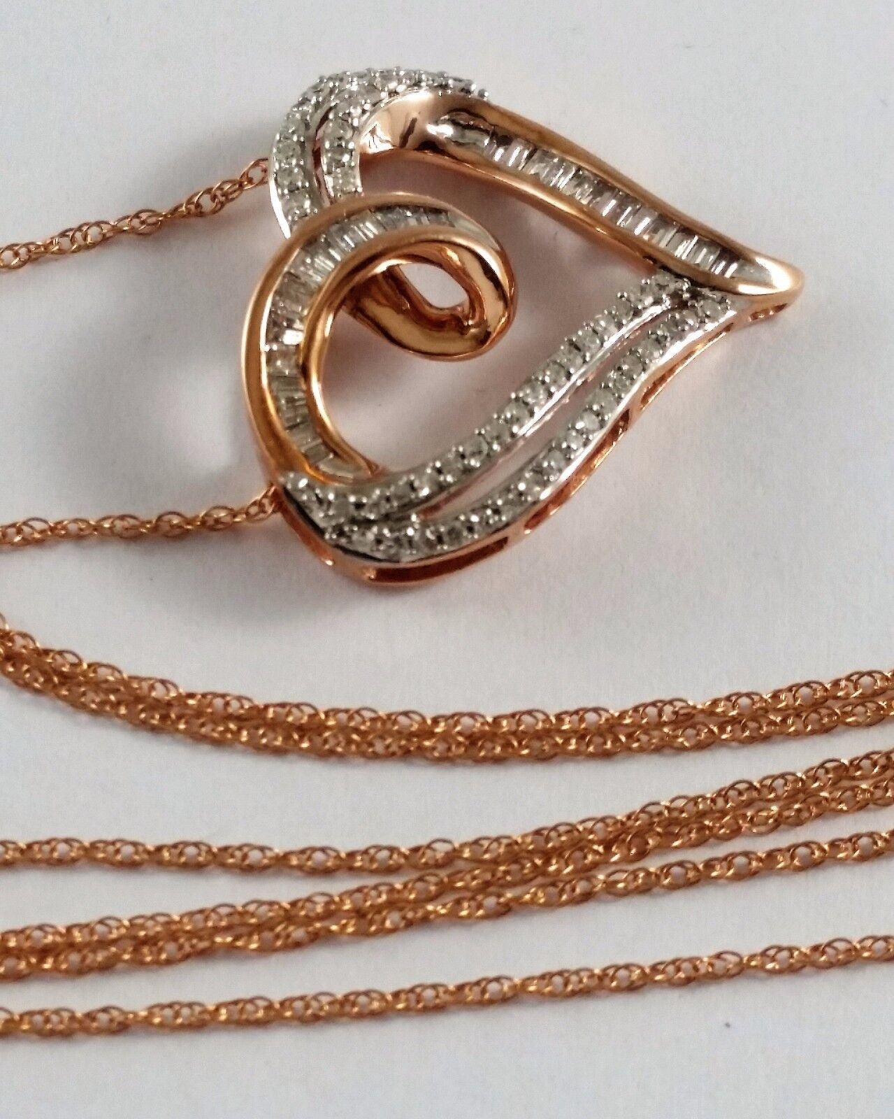 Daniels 10K Rose Gold Link Chain Open Heart Diamond Charm Pendant