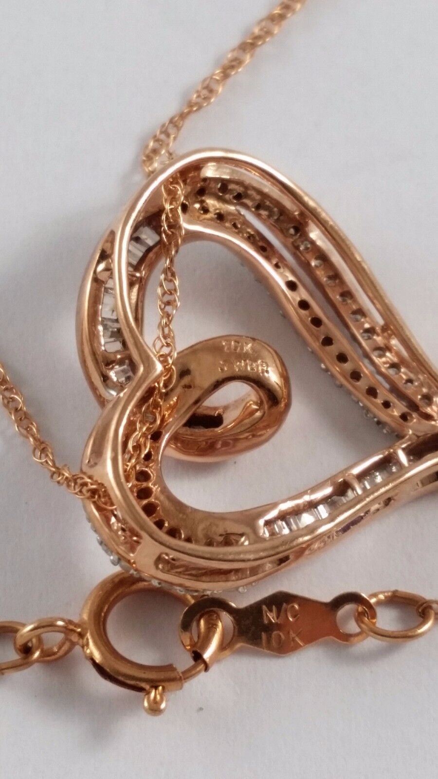 Daniels 10K Rose Gold Link Chain Open Heart Diamond Charm Pendant