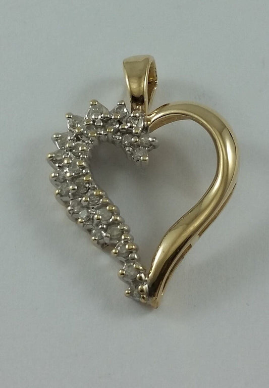 14K Solid Multi Color Gold Open Heart Diamond Charm Pendant