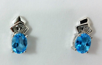 14K White Gold Designer Blue Topaz and Diamond Earrings