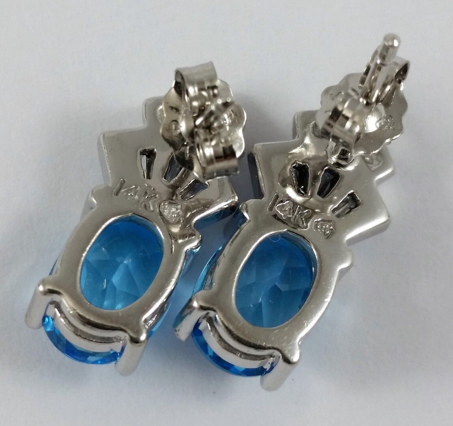 14K White Gold Designer Blue Topaz and Diamond Earrings