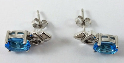 14K White Gold Designer Blue Topaz and Diamond Earrings