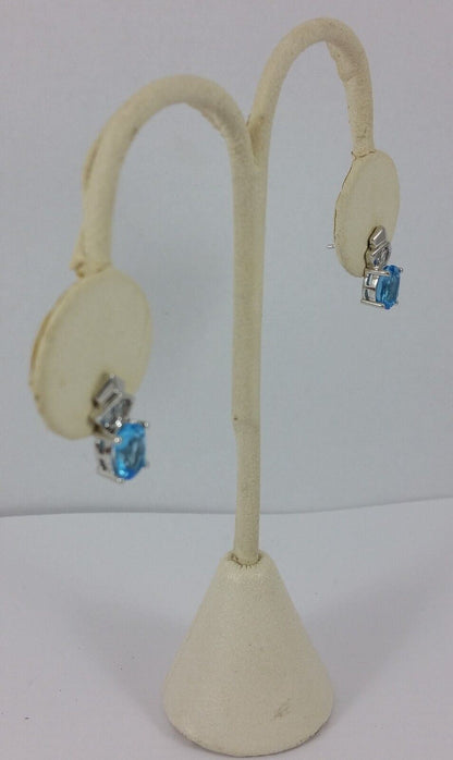 14K White Gold Designer Blue Topaz and Diamond Earrings