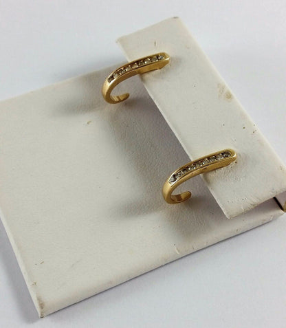 10K Solid Yellow Gold Diamond Hoop Earrings