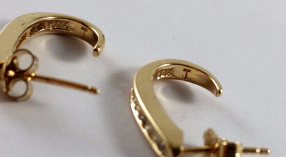 10K Solid Yellow Gold Diamond Hoop Earrings