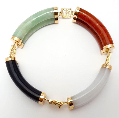 14K Yellow Gold Jade & Onyx Multi Colored Gemstone Bracelet