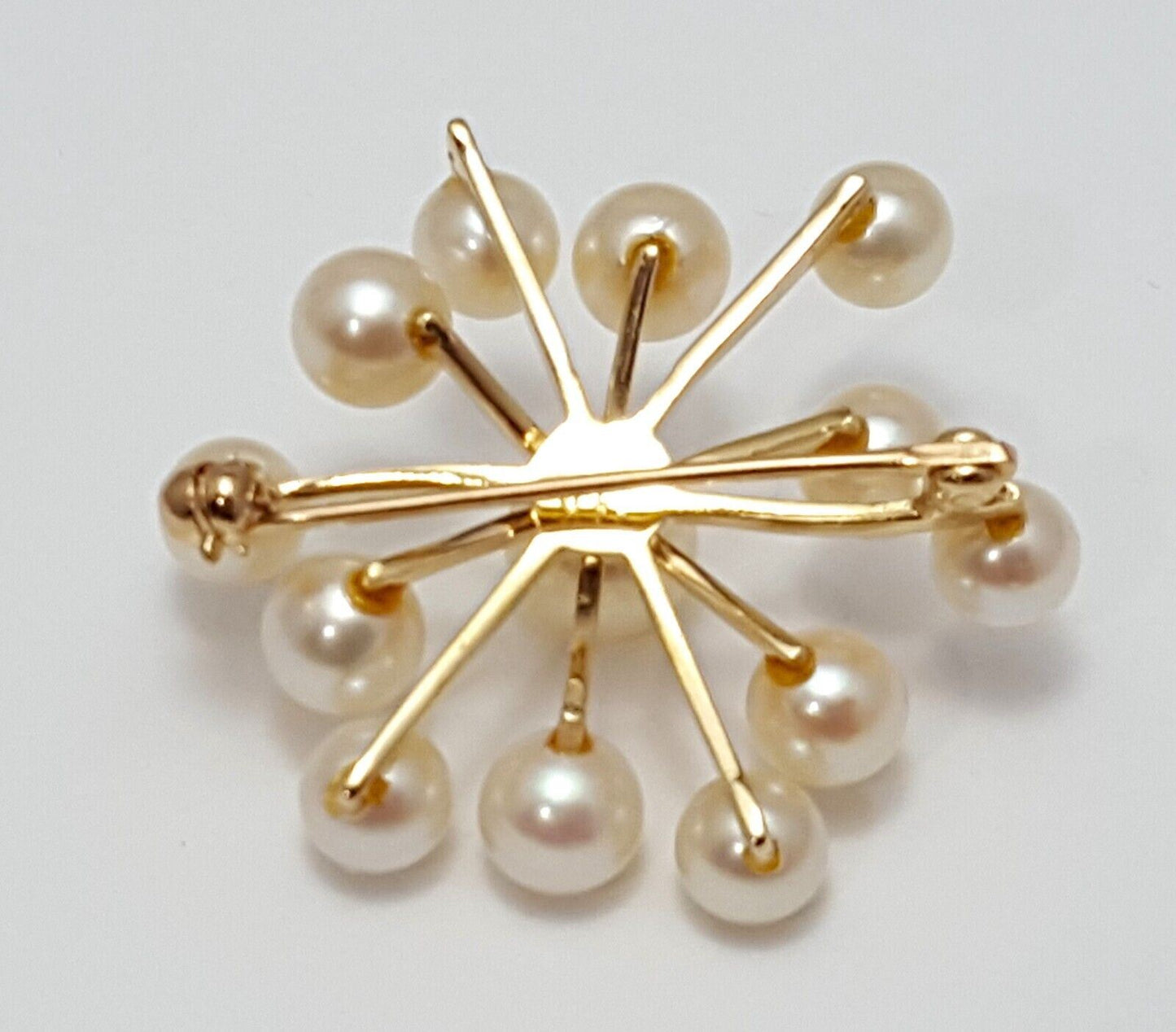 14K Solid Yellow Gold Designer Natural Pearls Brooch Pin