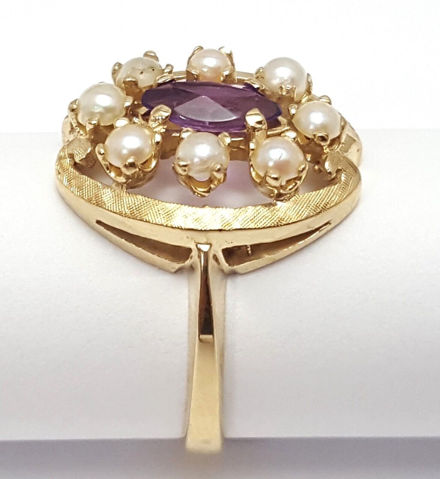 14K  Solid Yellow Gold Designer Pearl & Amethyst Ring