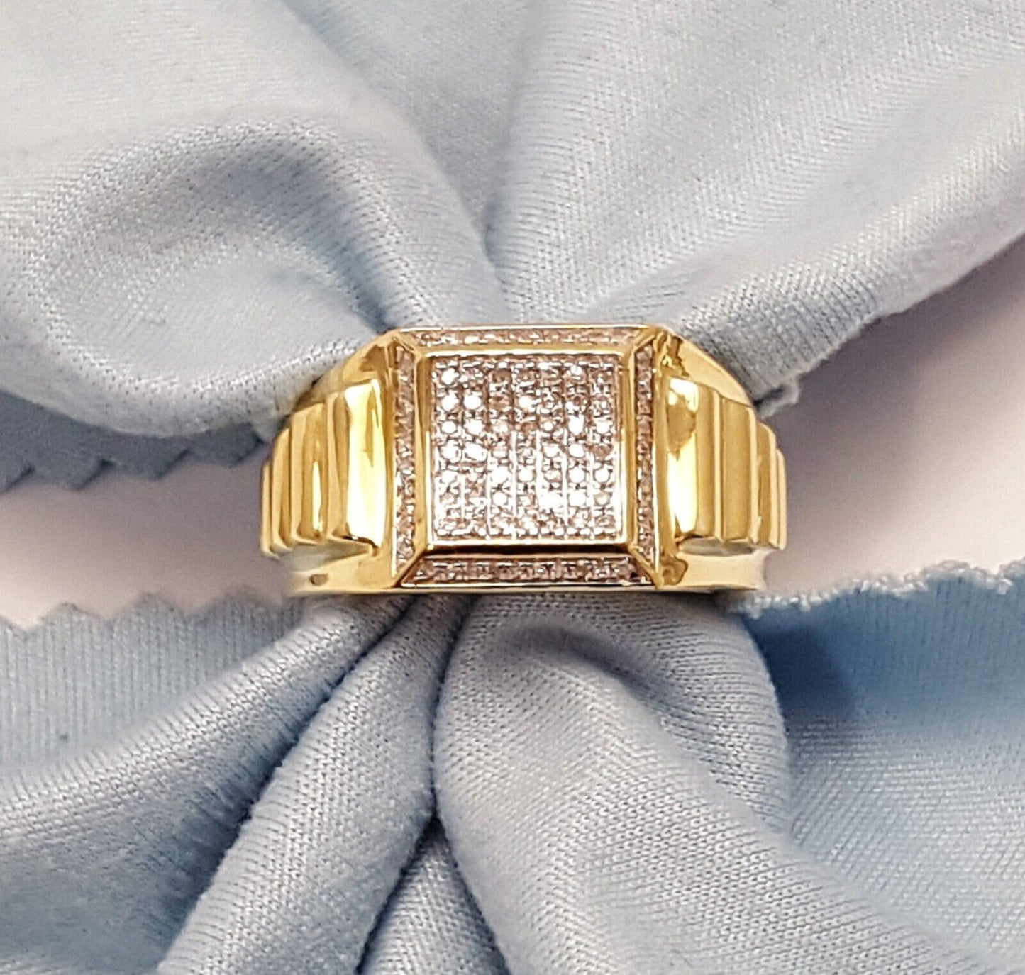 10K Solid Yellow Gold Designer Special Diamond Men's Ring