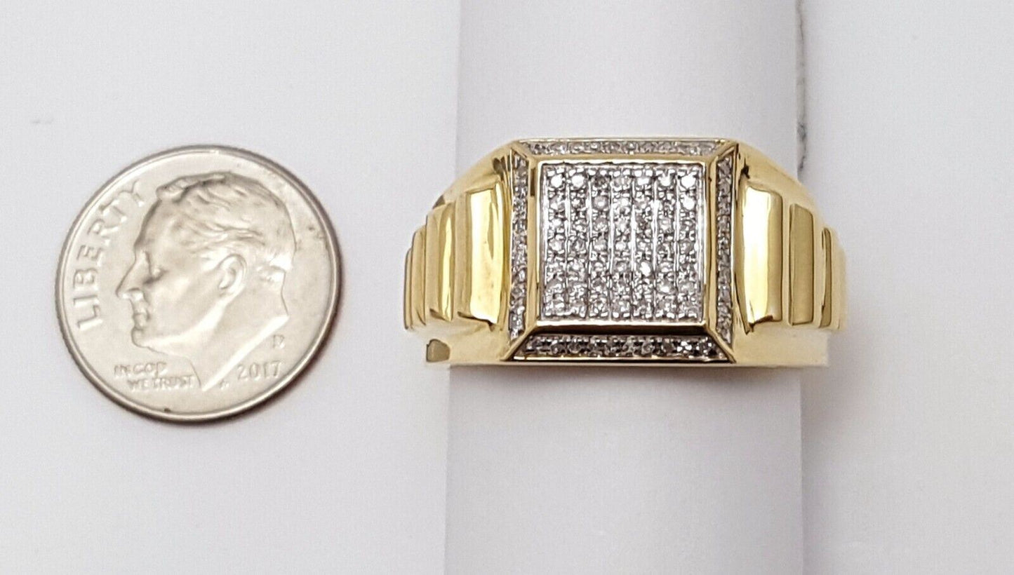 10K Solid Yellow Gold Designer Special Diamond Men's Ring