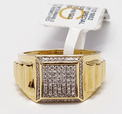 10K Solid Yellow Gold Designer Special Diamond Men's Ring