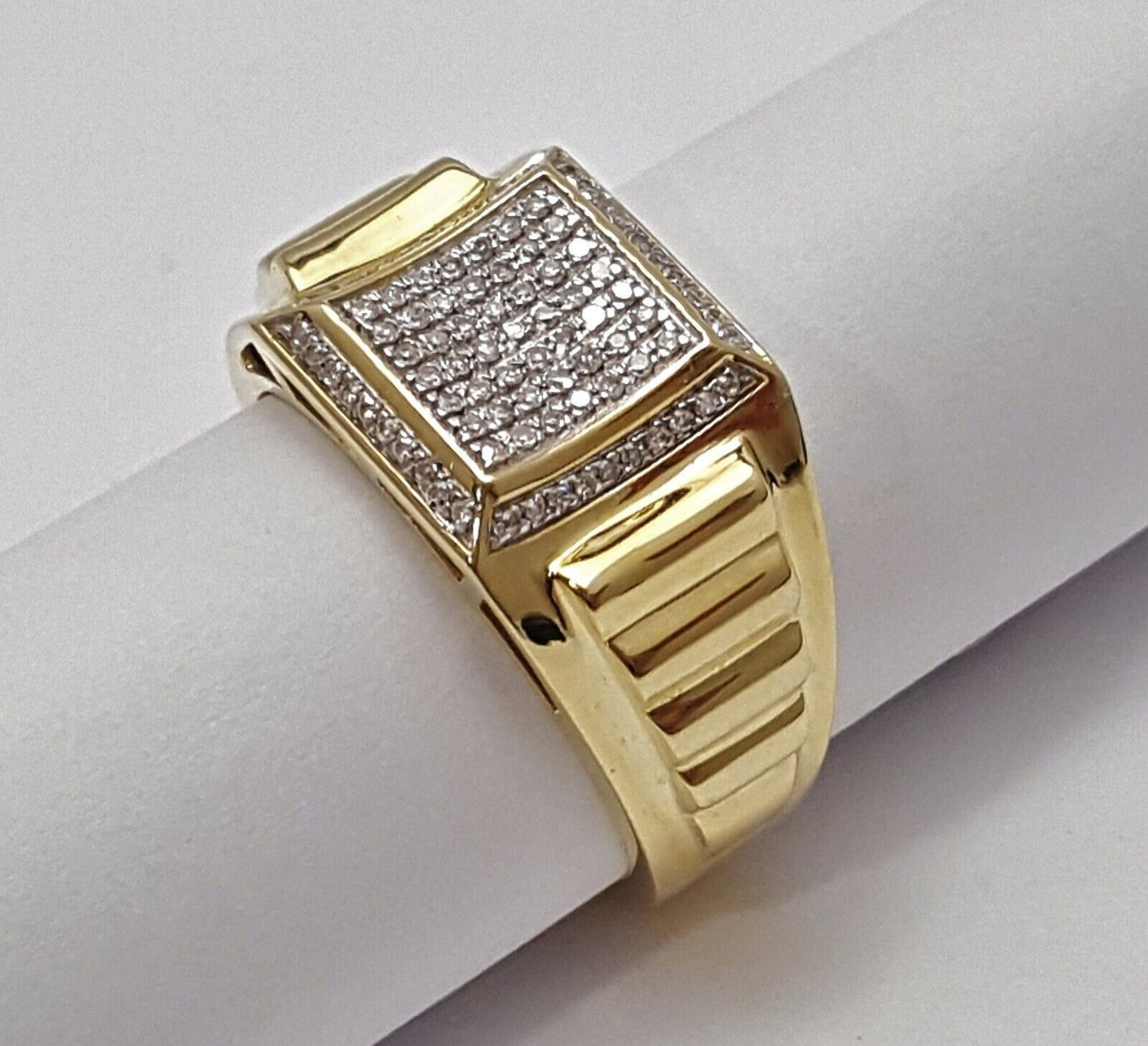 10K Solid Yellow Gold Designer Special Diamond Men's Ring