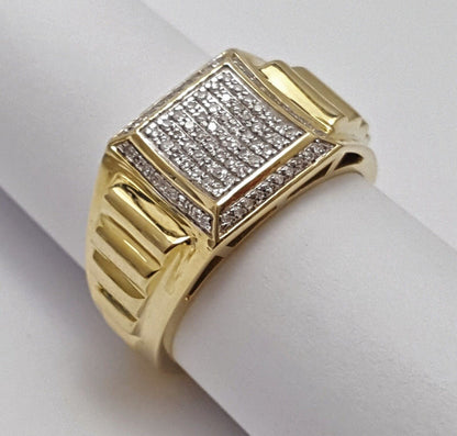 10K Solid Yellow Gold Designer Special Diamond Men's Ring