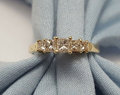 14K Solid Yellow Gold Ladies Princess Cut Diamond Ring