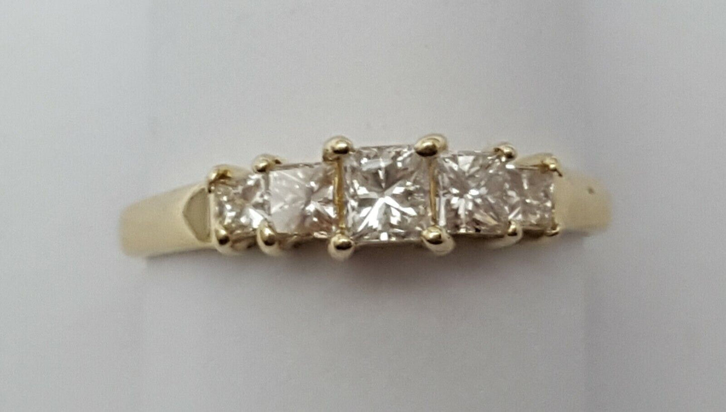 14K Solid Yellow Gold Ladies Princess Cut Diamond Ring