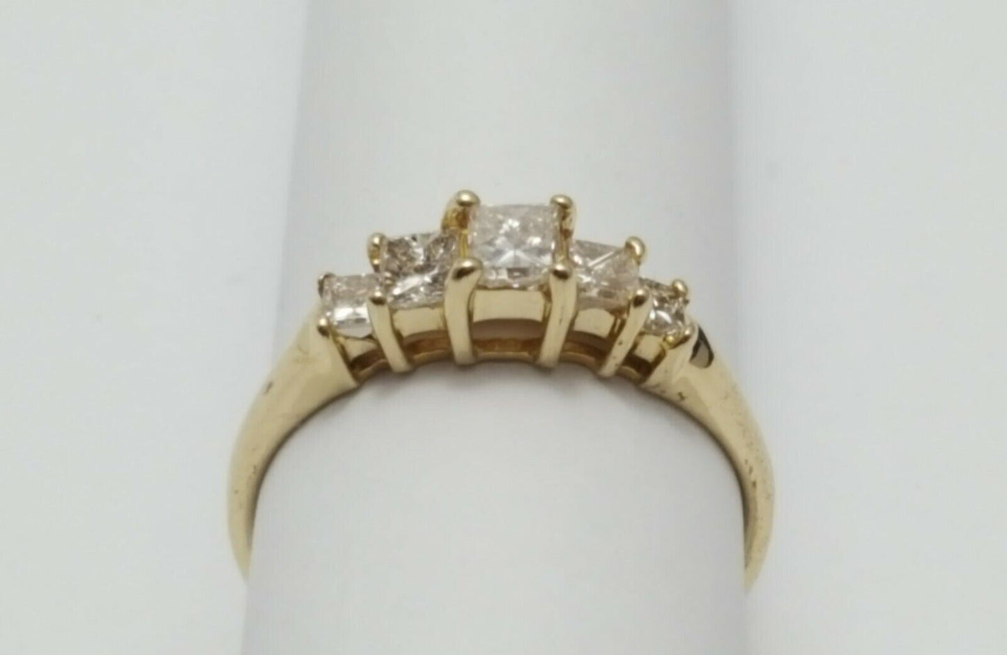 14K Solid Yellow Gold Ladies Princess Cut Diamond Ring