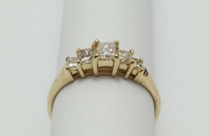 14K Solid Yellow Gold Ladies Princess Cut Diamond Ring