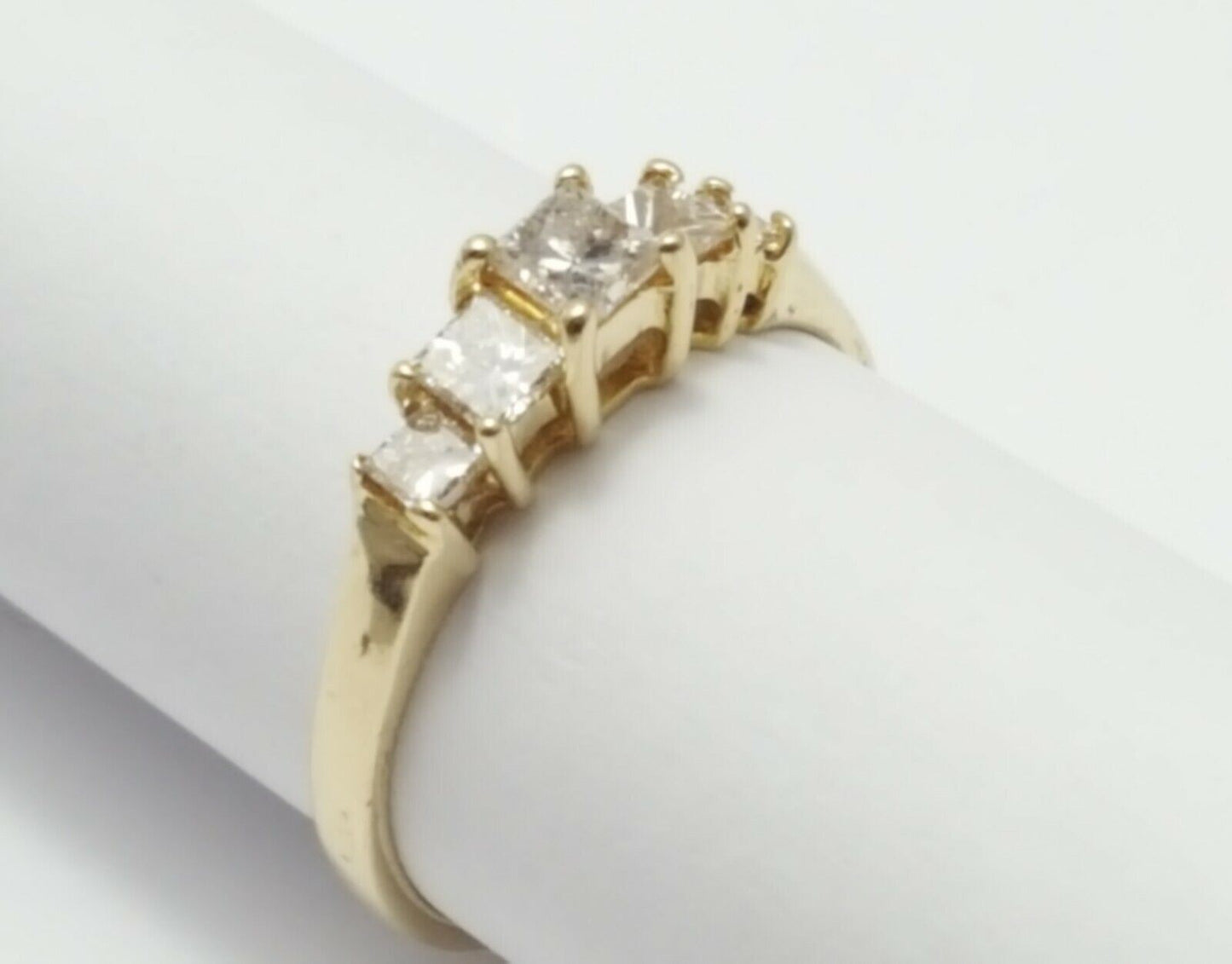 14K Solid Yellow Gold Ladies Princess Cut Diamond Ring