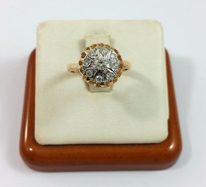 14K Multi Color Gold Diamond Cluster Ring