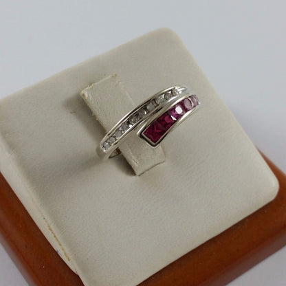 Pristine 10K Solid White Gold Red Tourmaline & Diamonds Ring