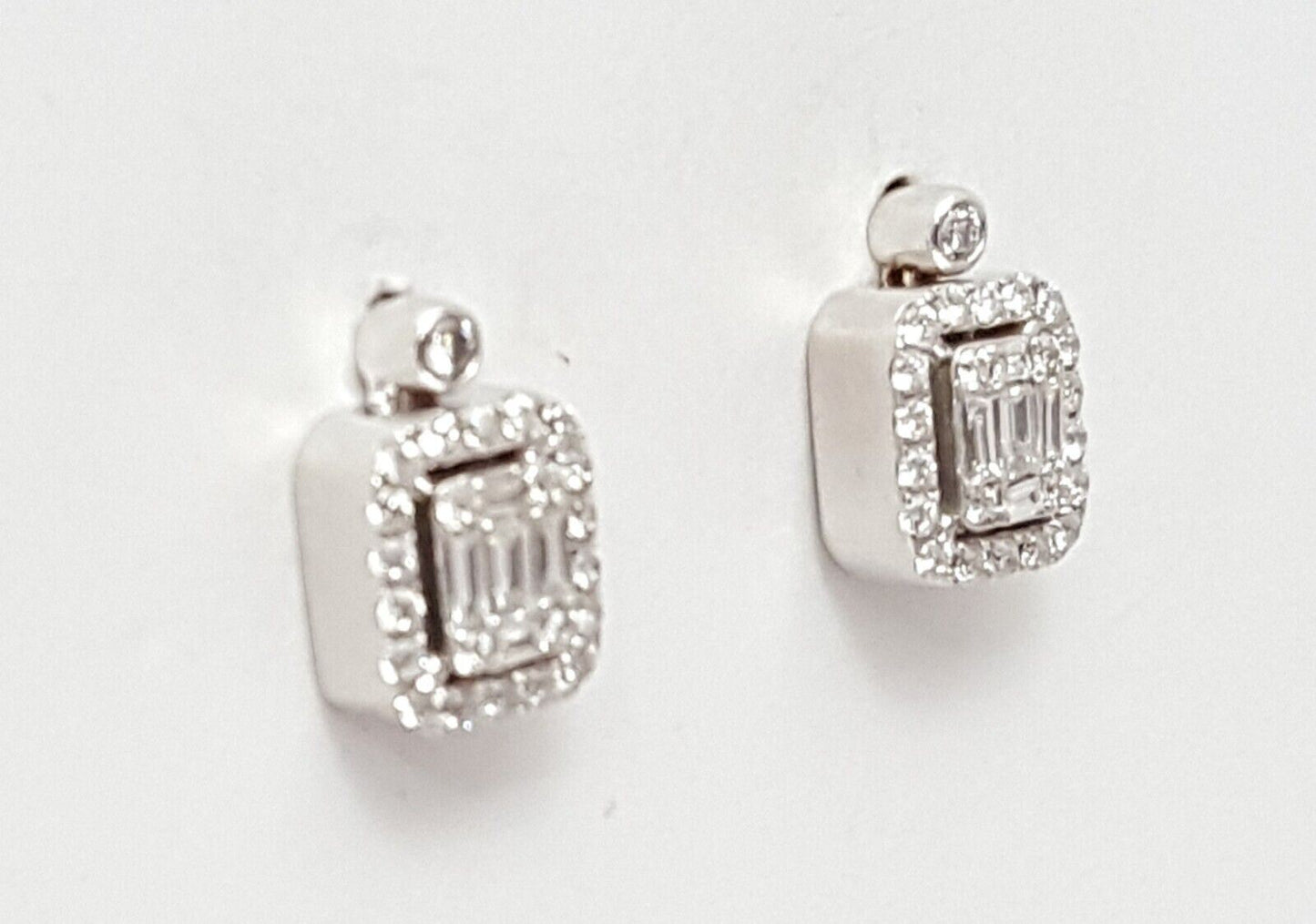 14K White Gold Designer Square Diamond Stud Earrings & Backings