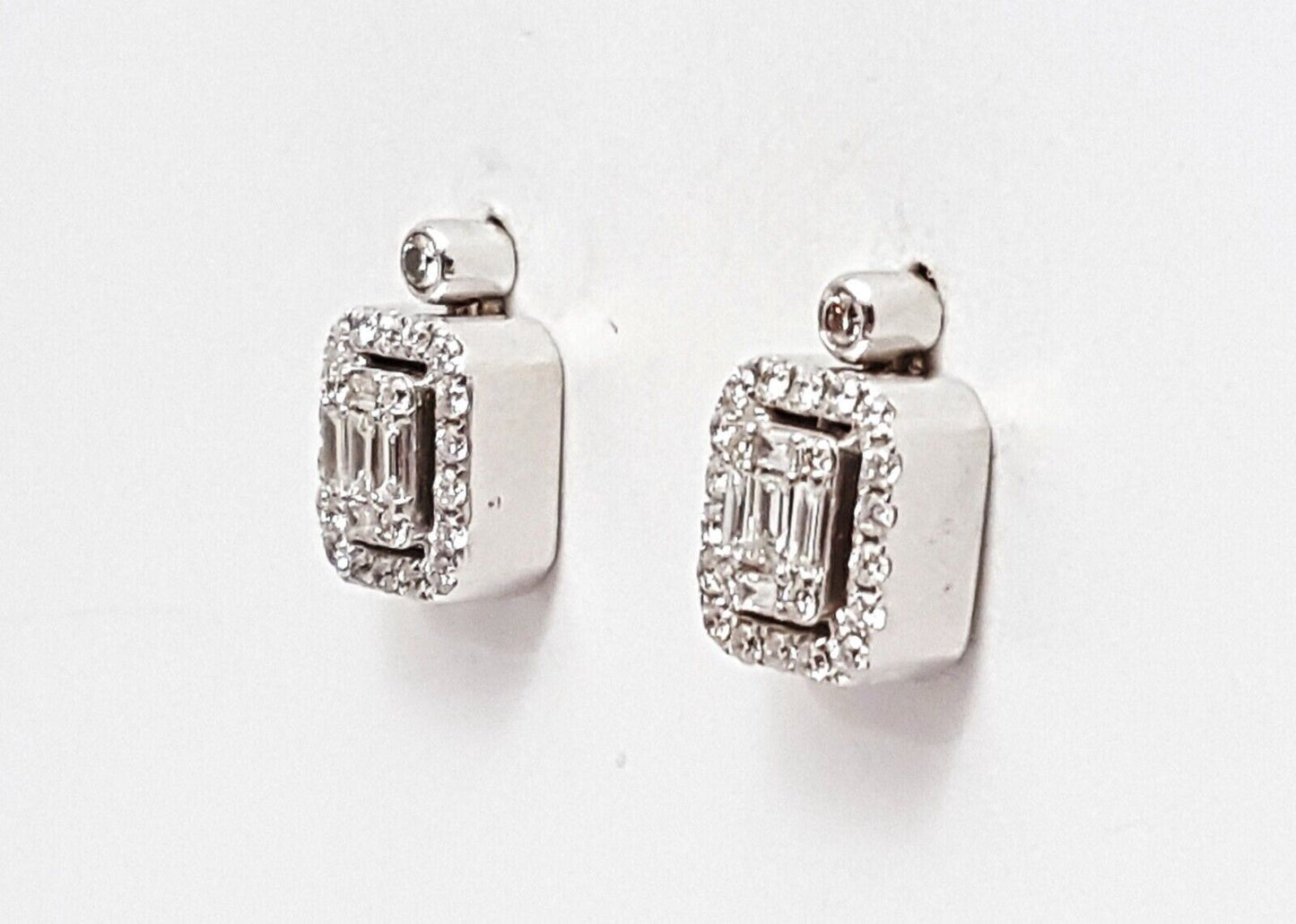 14K White Gold Designer Square Diamond Stud Earrings & Backings