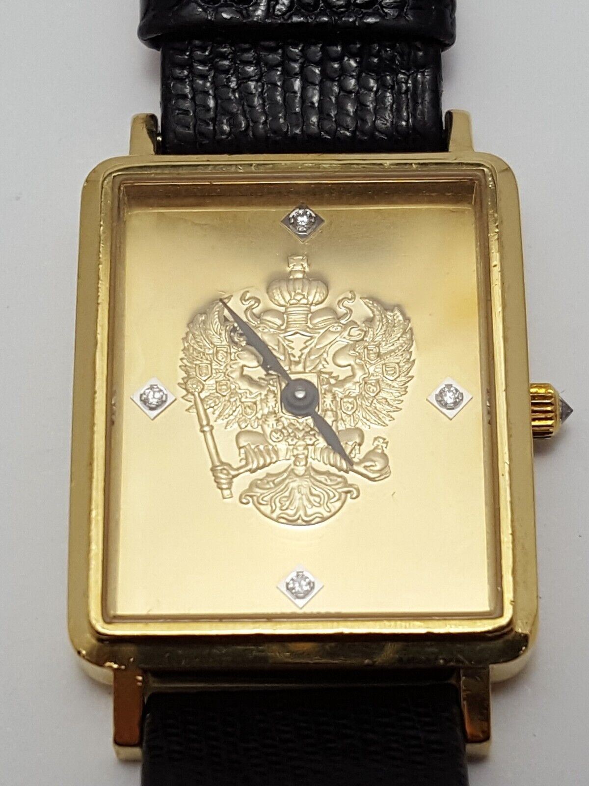 18kt Yellow Gold Franklin Mint Royal Crest Tank Leather Band Men's Watch 24mm