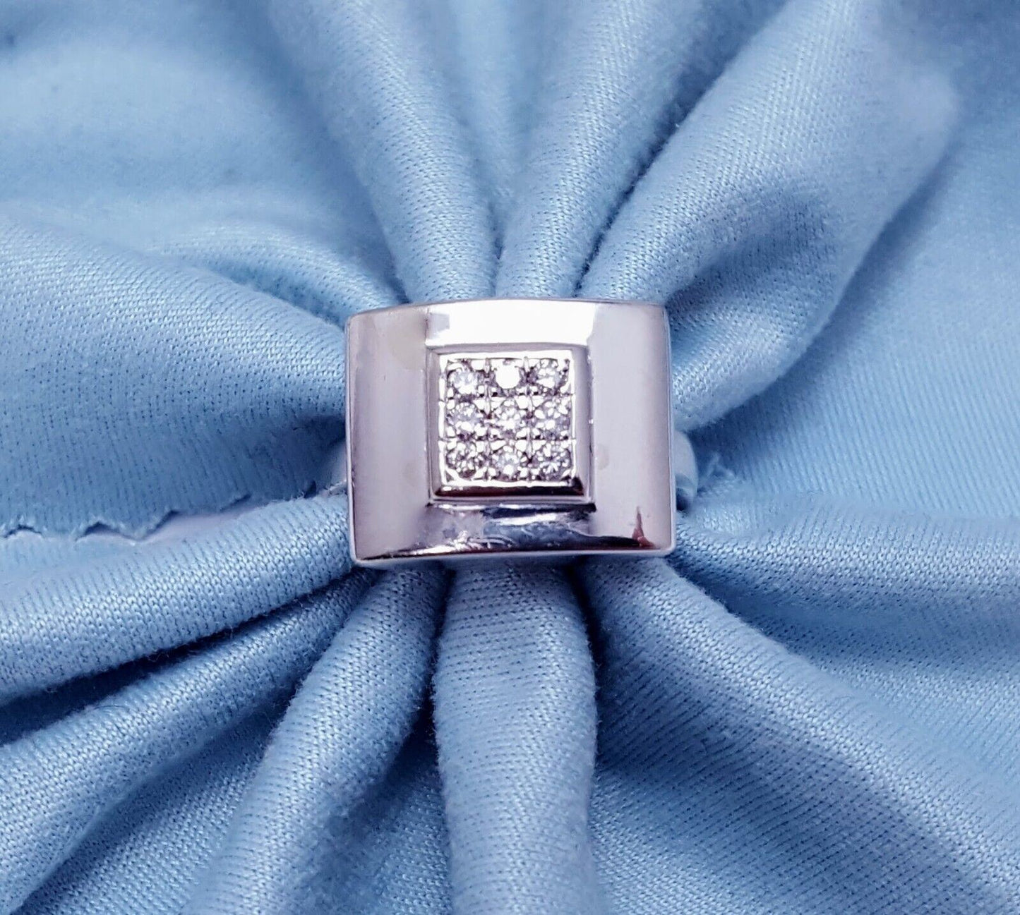 14K Solid White Gold Ladies Designer Square Shaped Diamond Ring