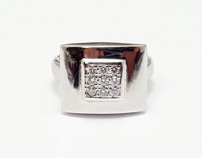 14K Solid White Gold Ladies Designer Square Shaped Diamond Ring