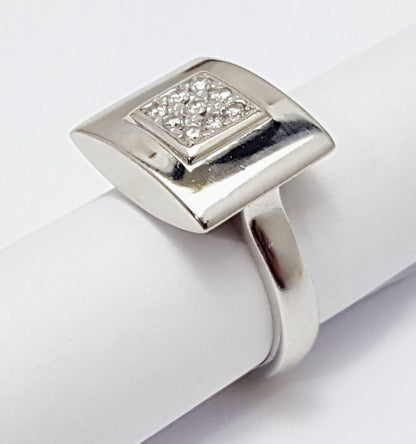 14K Solid White Gold Ladies Designer Square Shaped Diamond Ring