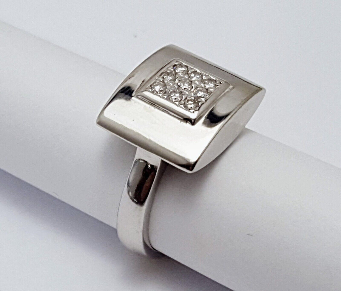 14K Solid White Gold Ladies Designer Square Shaped Diamond Ring