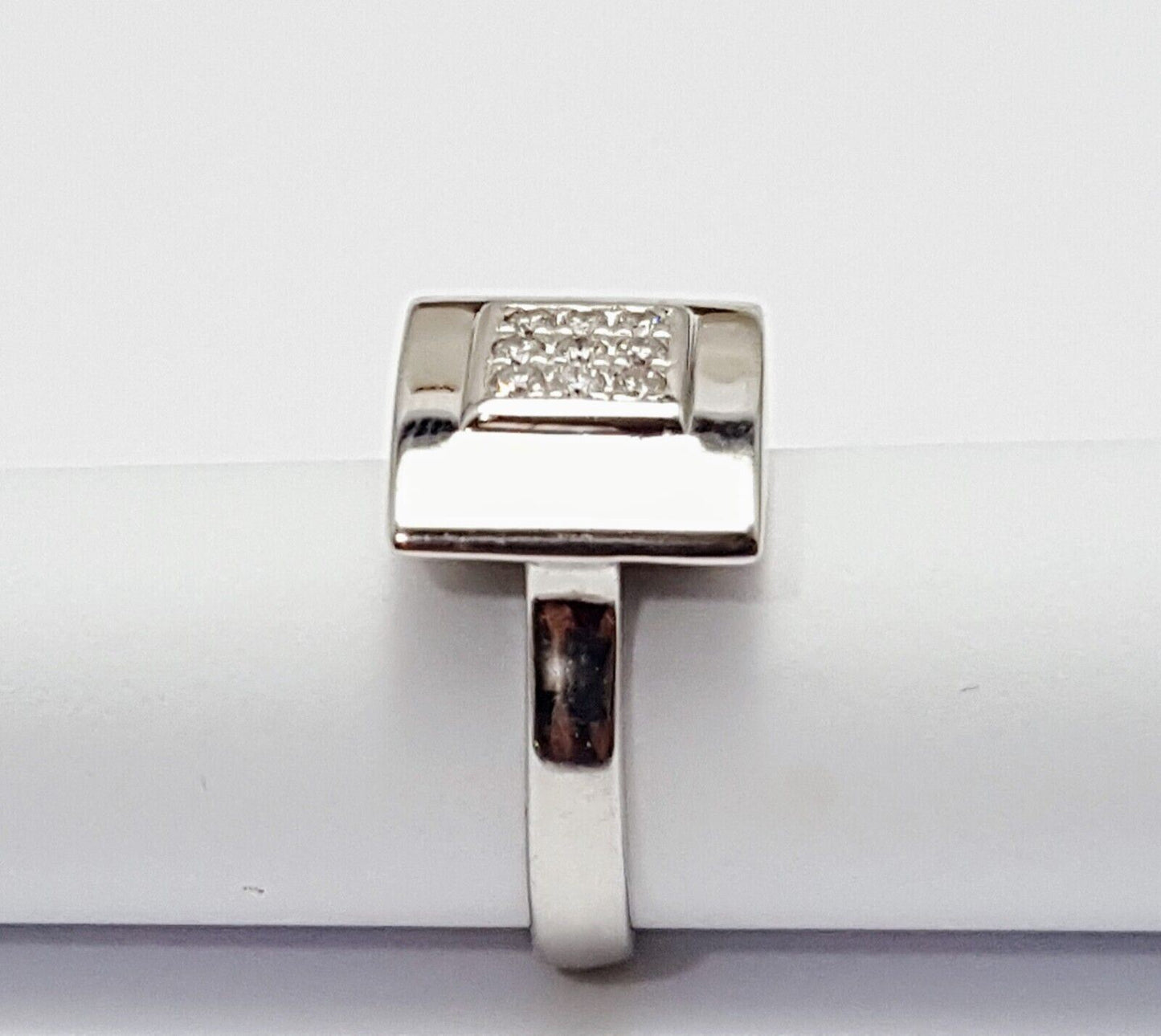 14K Solid White Gold Ladies Designer Square Shaped Diamond Ring