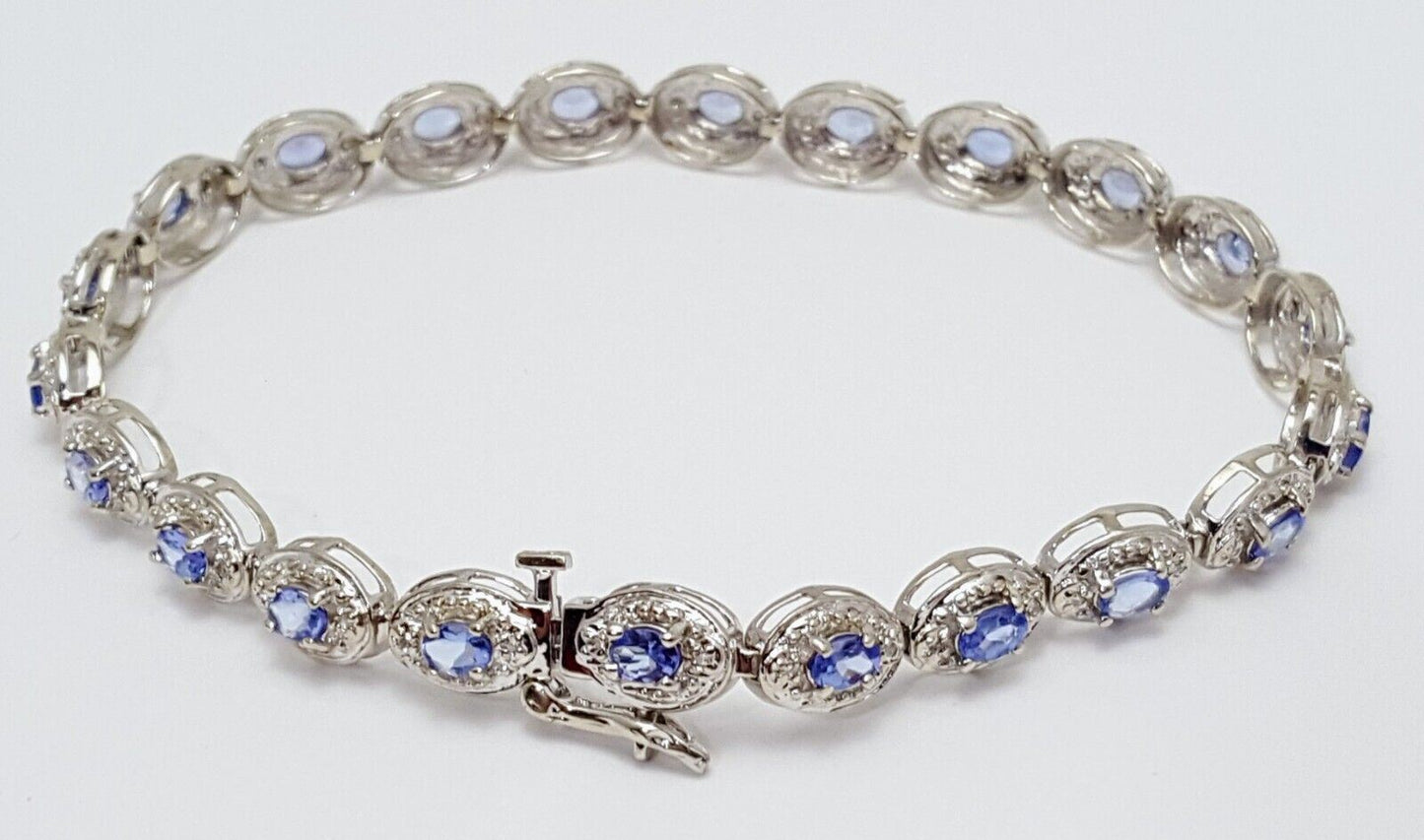 10K White Gold Designer Diamond & Tanzanite Tennis Bracelet