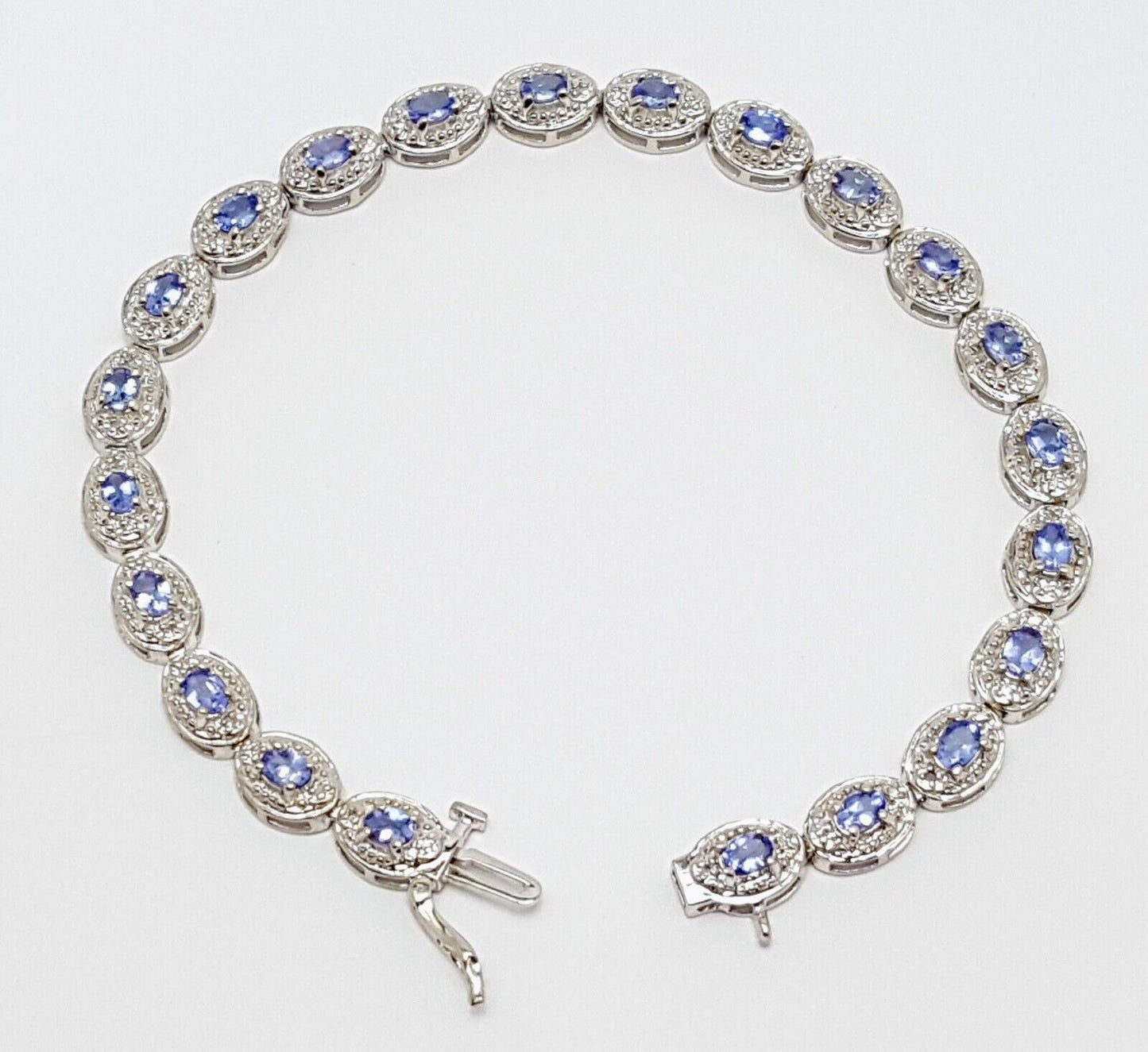 10K White Gold Designer Diamond & Tanzanite Tennis Bracelet