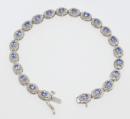 10K White Gold Designer Diamond & Tanzanite Tennis Bracelet