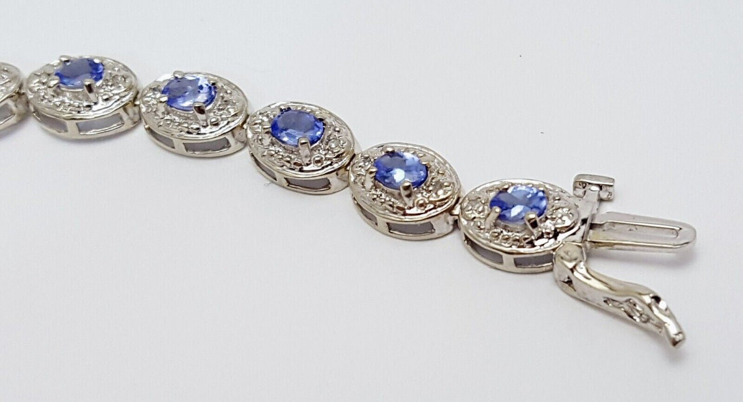 10K White Gold Designer Diamond & Tanzanite Tennis Bracelet