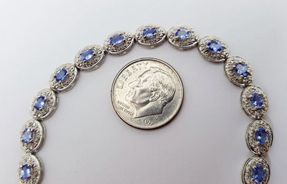 10K White Gold Designer Diamond & Tanzanite Tennis Bracelet