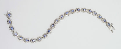 10K White Gold Designer Diamond & Tanzanite Tennis Bracelet