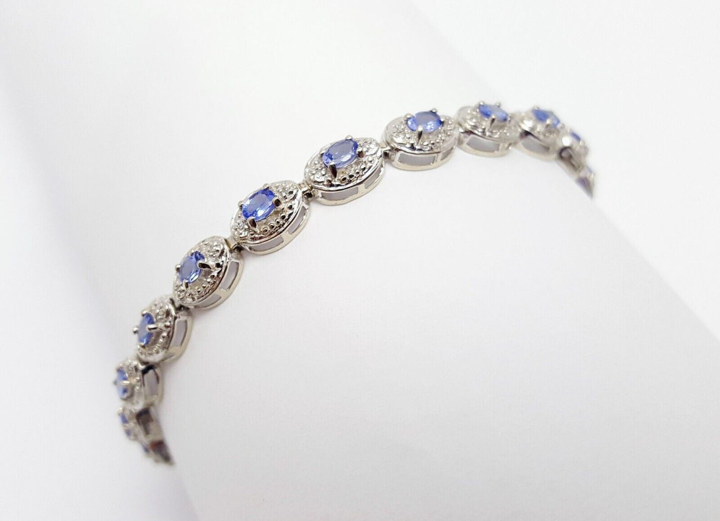 10K White Gold Designer Diamond & Tanzanite Tennis Bracelet