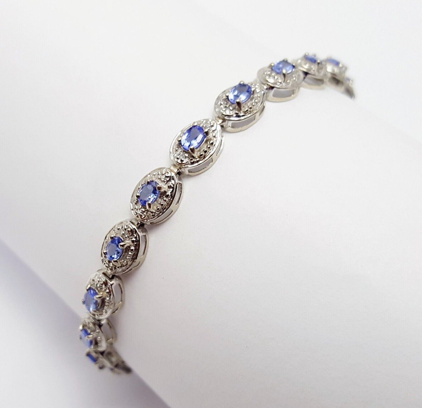 10K White Gold Designer Diamond & Tanzanite Tennis Bracelet