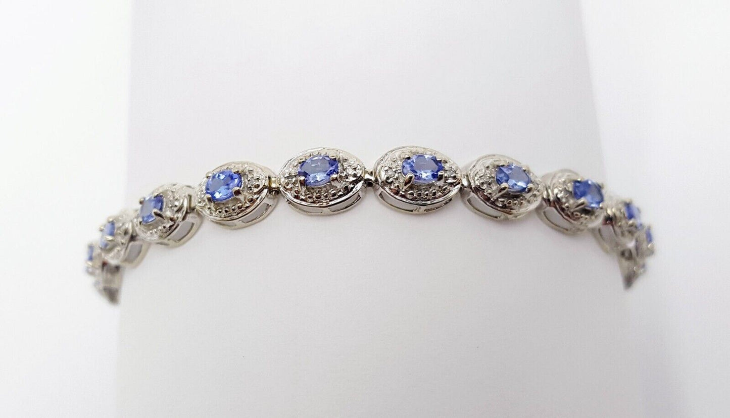 10K White Gold Designer Diamond & Tanzanite Tennis Bracelet