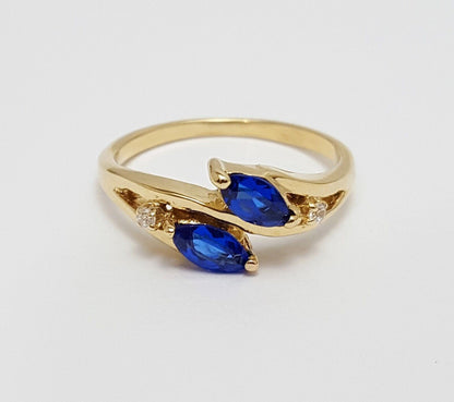 14K Solid Yellow Gold Designer Cubic Zirconia & Synthetic Sapphire Ring