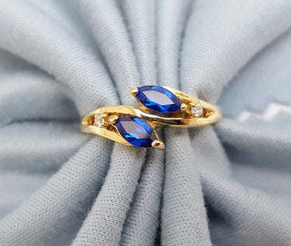 14K Solid Yellow Gold Designer Cubic Zirconia & Synthetic Sapphire Ring