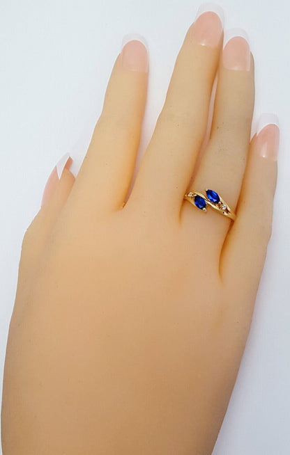 14K Solid Yellow Gold Designer Cubic Zirconia & Synthetic Sapphire Ring