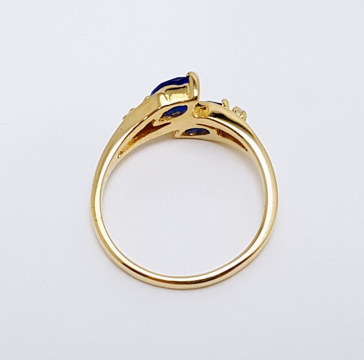 14K Solid Yellow Gold Designer Cubic Zirconia & Synthetic Sapphire Ring