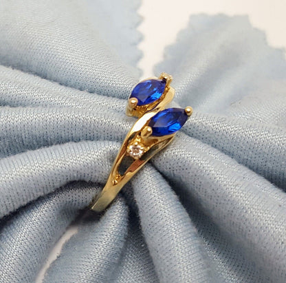 14K Solid Yellow Gold Designer Cubic Zirconia & Synthetic Sapphire Ring