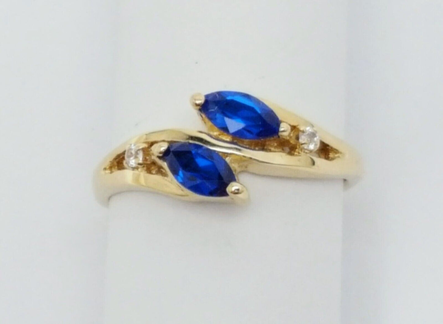 14K Solid Yellow Gold Designer Cubic Zirconia & Synthetic Sapphire Ring