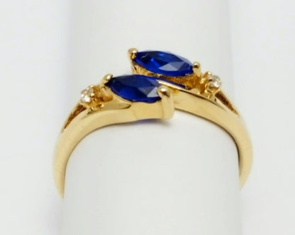 14K Solid Yellow Gold Designer Cubic Zirconia & Synthetic Sapphire Ring